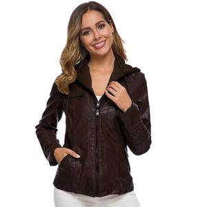 Chaqueta Bomber de cuero genuino de Invierno para mujer, cuello con capucha, relleno de algodón, respetuoso con el medio ambiente, impermeable, a prueba de viento, prendas de vestir informales - Product Image 2