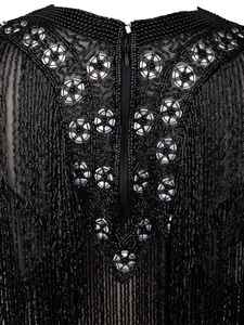 Black Beaded <b>Tassel</b> Embellished Cap Sleeve Women's Cape Empire Silhouette Party Style Dry Cleaning 100% Polyester Fashion - Product Image 4