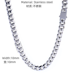 Collier <span class=keywords><strong>Miami</strong></span> Cuban à fermoir à ressort 6mm 8mm 10mm 12mm en acier inoxydable 316L, gravure laser de logo personnalisé, chaîne inaltérable pour homme - Product Image 2