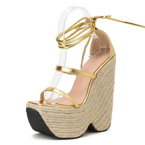 Sandalias de cuña de moda con punta abierta, tacón alto, plataforma, estilo jelly, con cordones, plantilla de cuero genuino suave y transpirable para primavera y verano - Product Image 1