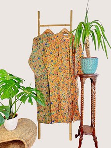 Bata Larga Estampada Floral para Mujer, Manga Larga, Cuello Mandarín, 100% Algodón Suave, Estilo Casual de Verano, Cierre con Cordón - Product Image 5