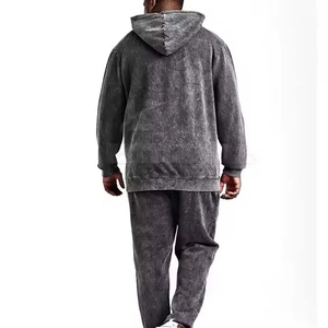 Conjunto Deportivo con Capucha para Hombre, Color Gris Lavado, Manga Larga, Corte Holgado, Informal, para Otoño, Pantalones Deportivos Transpirables de Algodón - Product Image 2