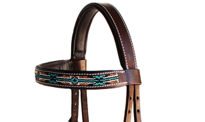 Bride de cheval de haute qualité avec bandeau à perles Cheyenne, en cuir durable, équipement équestre occidental - Product Image 3