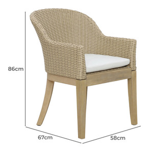 Chaise de salle à manger moderne avec structure en teck massif et tressage en rotin couleur naturelle pour usage intérieur/extérieur, maison, bureau et parc - Product Image 6