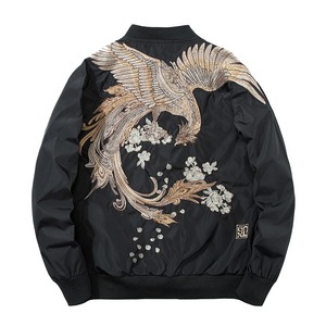 Men's Women's Winter <b>Padded</b> Bomber Jacket Phoenix Embroidery High Street Style Canvas Sheep Skin <b>Hip</b> Hop Japan Baseball Coat - Product Image 1