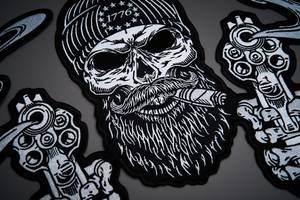 แผ่นปะรูปหัวกะโหลกปักสำหรับ BIP-0043ขี่มอเตอร์ไซค์แผ่นผ้า PU ปักลายขนาดใหญ่โรงงาน - Product Image 3