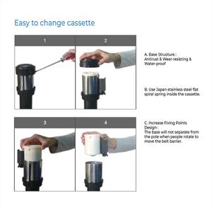 Haute qualité PB6012 2M argent/noir économique en forme de U inoxydable rétractable ceinture poste guidage d'entrée barrière de circulation publique - Product Image 3
