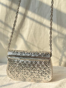 Indian Fully Handcrafted <b>Silver</b> Antique Metal Evening <b>Clutch</b> with Chain Strap for Luxury Wedding Party Womens Handbag gift her - Product Image 6