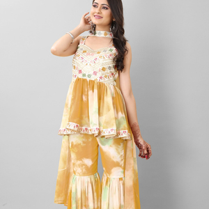 Dernier designer traditionnel Saree Salwar costume haute qualité Georgatte fil à broder lourd Zari travail pour fête adultes taille - Product Image 1