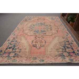 Alfombra turca vintage 4,5x6,8 pies hecha a mano Beige azul lana poliéster Rectangular felpa pila Patchwork patrón Tabriz estilo látex - Product Image 2