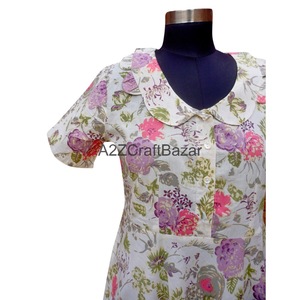 Robes maxi vintage pour femmes, coupe trapèze, manches courtes, 100% coton, imprimé floral, écologiques et respirantes, confortables pour l'été - Product Image 3