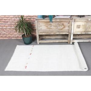 Vintage <b>Runner</b> Rug 2.7x7.5 ft, White <b>Red</b> Check Rug Wool - Product Image 5