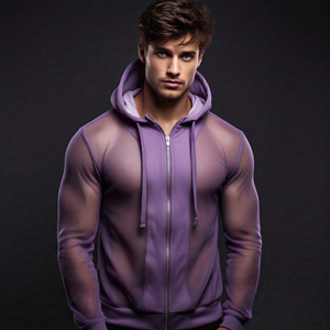 เสื้อมีฮู้ดตาข่ายมีซิปของผู้ชายเสื้อออกกำลังกายแบบลำลองผ้าบางมีฮู้ดผ้าโพลีเอสเตอร์โปร่งแสงเซ็กซี่มีซิปรูดซิปขึ้นสำหรับผู้ชาย100% - Product Image 3