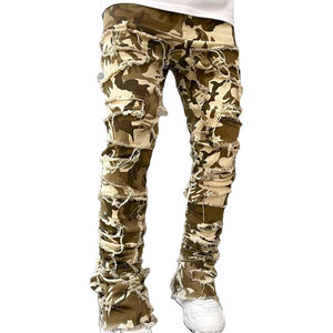 Jeans de hombre con cordón, estilo hip hop, con remaches y bordados, hechos a medida, ligeros, para verano, venta al por mayor, MOQ bajo - Product Image 1