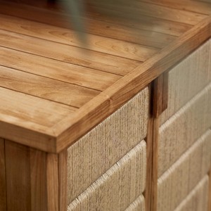 Nordic Style Solid Teak <b>Wood</b> Sideboard Luxury Woven Rattan Panel Storage <b>Cabinet</b> Large Capacity Media Console for Living Room - Product Image 5