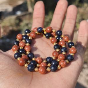 AAA Natural Blue Brown Goldstone Sterling Silver Beaded Statement <b>Necklace</b> 8mm Beads Galaxy Design Wedding <b>Gift</b> Her Handmade - Product Image 2