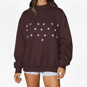 Sweat-shirt oversize pour femme, col montant, coupe-vent, écologique, mélange de coton doux, décontracté, mode urbaine d'hiver, badge, paillettes - Product Image 1