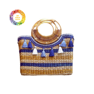 Bolso de mano de jacinto de agua único con forro de algodón suave y decoración floral elegante bolso de paja hecho a mano para mujer - Product Image 6