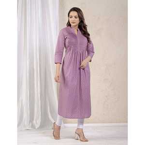 Kurti Moderno Morado con Estampado Floral, Recto, de Chifón y Rayón, Talla Grande, Largo, para Uso Diario en Verano y Fiestas - Product Image 5