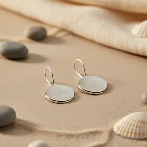 925 Silver Round <b>Disc</b> Drop Earrings for Women Daily Wear Fashion Jewelry - Product Image 1