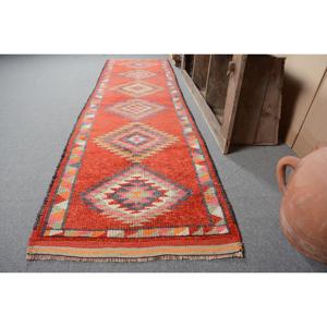 Turkish Vintage Rug, 2.8x10.9 ft <b>Runner</b> Rug, <b>Red</b> Gray Patchwork Rug - Product Image 2