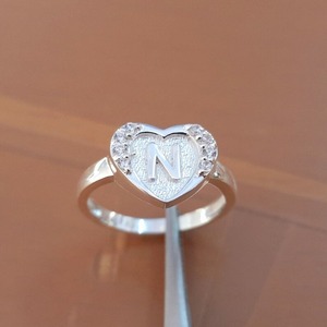 Ajuste de anillo del alfabeto A a Z Plata de Ley 925 en forma de corazón bisel en blanco resina leche materna DIY recuerdo conmemorativo fabricación de joyas - Product Image 6