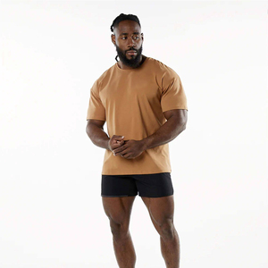 Camiseta Extra Grande para Hombre, Color Marrón, Algodón Grueso, Corte Holgado, Manga Corta, Estilo Urbano, Ajuste Relajado, para Gimnasio, Entrenamiento, Uso Diario, Personalizable - Product Image 4
