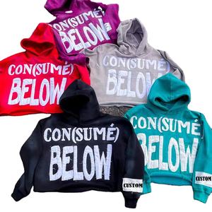 Proveedor personalizado etiqueta corte crudo dobladillo recortado Sudadera con capucha algodón sol desteñido ácido lavado apenado bordado apliques Boxy Crop Sudadera con capucha hombres - Product Image 6