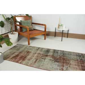 Turkish Rug, 2.3x6.9 ft Vintage Rug, <b>Brown</b> Green Moroccan <b>Wool</b> Rug - Product Image 3