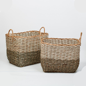 Rustic Handcrafted Woven Natural Seagrass Laundry <b>Basket</b> Natural Vintage Rattan Storage Bin Made in Vietnam - Product Image 6