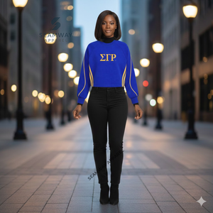 Sweat-shirt décontracté en coton pour femme Sigma Gamma Rho Sorority, pull à col rond brodé en jersey tricoté - Product Image 5