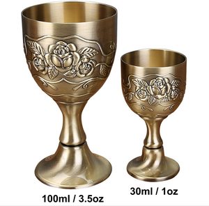 Hecho a mano Vintage 1 oz cáliz cobre puro latón grabado flor patrón Metal en relieve licor taza tiro tazas de cerámica - Product Image 3