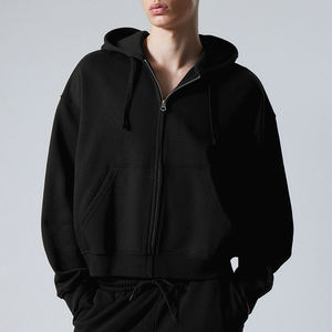 Sweat à capuche personnalisé en gros 2025 pour hommes, en molleton français uni, court, 100% coton, respirant, broderie, fermeture éclair avec logo - Product Image 6