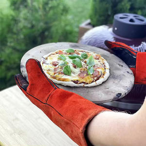 Guantes de soldadura de palma roja resistentes al calor/guantes de soldadura de doble palma amarillos de cuero dividido de vaca negra con logotipo personalizado - Product Image 3