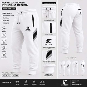 Men Fleece <b>Trousers</b> Jogger Pants <b>Elastic</b> Waistband Zipper Pockets Contrast Panel Casual Training Wear - Product Image 1