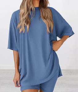 Ensemble de vêtements de détente deux pièces pour femmes personnalisées pyjamas d'été chemises surdimensionnées décontractées short de motard vêtements de nuit pour femmes vêtements de nuit pour femmes - Product Image 4