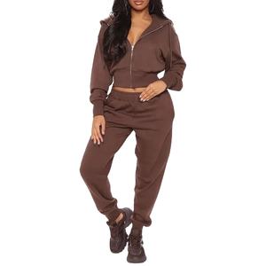 Femmes automne hiver pantalons de survêtement ensemble épais polaire survêtement avec fermeture éclair à capuche 100% coton survêtement écologique survêtement 2026 - Product Image 2