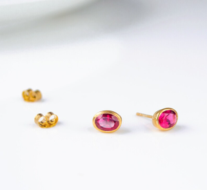 12x8mm Oval Shape Faceted Cut Ruby 18K Gold Vermeil 925 Sterling Silver Stud <b>Earring</b> Fine Birthstone Stud <b>Earring</b> Stud <b>Earring</b> - Product Image 2
