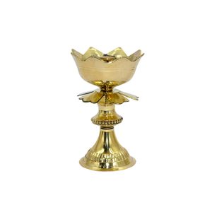 Diya de latón puro para decoración de templo Pooja Diyas Diwali decoraciones para el hogar Diya ajustable Bati forma de loto soporte de Pilar lámpara de aceite - Product Image 2
