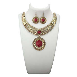 เครื่องประดับที่ดีของ Set-1110059C สร้อยคอทองคำโบราณโบราณที่มีผิวสีฟ้าครามสีน้ำตาลแดงแบบโบราณ - Product Image 1