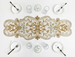 Mesa de comedor de Navidad, Mantel Individual de corredor con cuentas, tela hecha a mano, alfombrilla decorativa para boda con diseño de hojas para uso doméstico - Product Image 3
