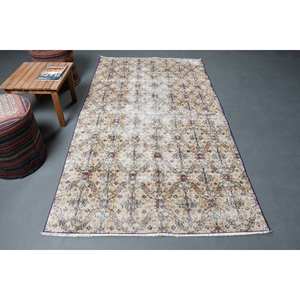 Alfombra de lana turca Floral Beige clásica, patrón de retazos de 4,5x8 pies para decoración de sala de estar, látex Tabriz para pasillo 9x12 - Product Image 1