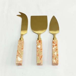 Arrival <b>Food</b> Grade Stainless Steel Thick Round White Marble Handle Stainless Steel Cheese <b>Slicer</b> & Spreader Tools Set - Product Image 5