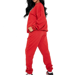 OEM 100% algodón Streetwear Plus Size Joggers Hoodies Set Logotipo personalizado 2 piezas Mujer Chándal Encaje Decoración Patrón sólido - Product Image 3