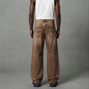 Jean baggy en denim brodé vintage OEM pour homme, coupe décontractée, jambe droite, décontracté, respirant, confortable. - Product Image 5