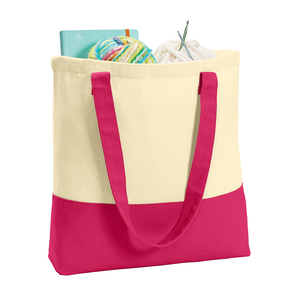 Daily Use Medium Cotton Polyester Tote <b>Bag</b> <b>Long</b> Handle Colorblock Letter Printing Pattern Zipper for Foods Advertising Gifts - Product Image 2