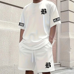 Nouvelle Collection Été : Ensemble T-shirt et Short Décontracté pour Homme avec Imprimé Lettres – Tendance Actuelle pour le Sport et les Activités de Plein Air - Product Image 1