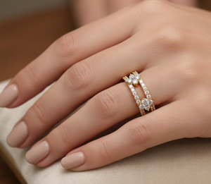 Anillo de Aniversario de Lujo con Doble Banda de Oro y Diamantes, Diseño de Flor de Cuatro Pétalos, Hueco, para Mujer, Regalo - Product Image 5