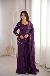 Fandy Silk Embroidery Sequence Work Ready To Wear <b>Top</b> With Fully Stitched Sharara Plazzo And Embroidery Sequence Work Dupatta - Product Image 6