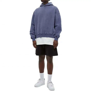 Fit lavé à l'acide 100% coton pull à capuche pour hommes en détresse broderie Patch Logo recadrée goutte épaule vêtements d'hiver - Product Image 1